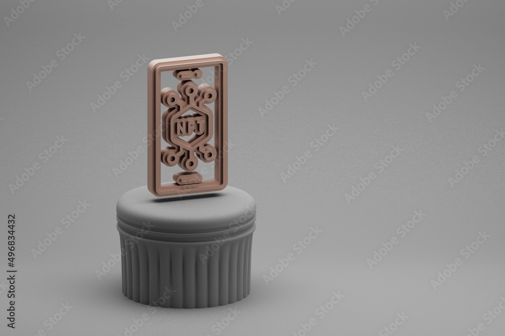 Aufkleber Beautiful abstract illustrations NFT Smartphone symbol icons on a column stand and wonderful background. 3d rendering illustration. Background pattern for design.