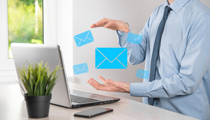 Email marketing and newsletter concept.Contact us by newsletter email and protect your personal information from spam mail concept.Scheme of direct sales in business. List of clients for mailing.