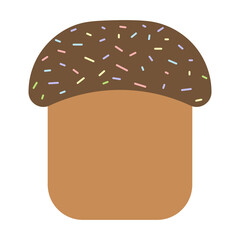 Easter cake. Baking covered with chocolate icing. The bread is decorated with multi-colored sprinkling in the form of sticks. Color vector illustration. Flat style. Bright Easter. Isolated background.