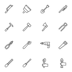 Work tools line icons set