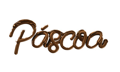 Texto 3D de Páscoa com textura de chocolate isolado em fundo branco. 