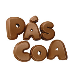Texto 3D de Páscoa com textura de chocolate isolado em fundo branco. 