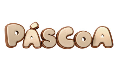 Texto 3D de Páscoa com textura de chocolate isolado em fundo branco. 