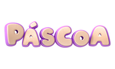 Texto 3D de Páscoa com textura de chocolate isolado em fundo branco. 