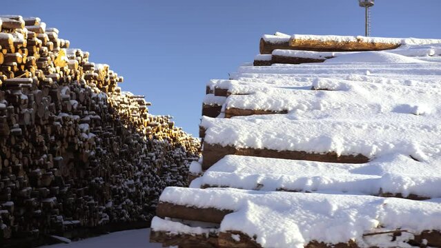 A huge warehouse of wood under the open sky