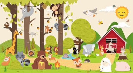 Obraz na płótnie Canvas Cute Woodland forest animals collection