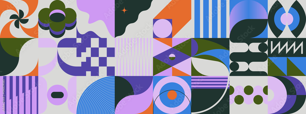 Poster decorative abstract artwork inspired by mid century graphics design made with vector geometric shape