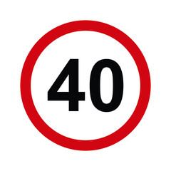 Vector illustration of 40 kph road maximum speed limit sign isolated on a white background - obrazy, fototapety, plakaty