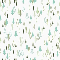 Beautiful Green Pine Tree Forest Vector Graphic Seamless Pattern