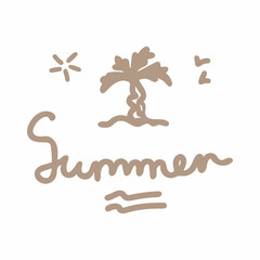 Summer minimalistic logo. Hand drawn. Line art. Print for  notebooks, textiles, stickers. Vector illustration isolated on white background.