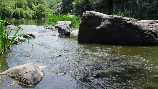 Buky Canyon summer landscape, Hirskyi Tikych river, Cherkasy Region, Ukraine.
