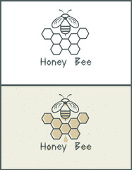 Honey bee for logo with honey bee and honeycomb silhouette vector illustration. Design element for beekeeping