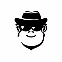 cute detective monkey logo vector