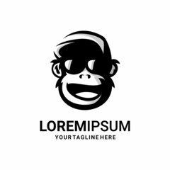 vector illustration of monkey logo wearing hat with sunglasses