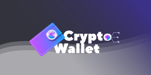 Cryptocurrency wallet concept illustration with wallet and crypto coins isolated on grey background. Crypto wallet landing page and poster design template. Crypto wallet for bitcoin, solana, ethereum