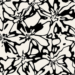 Vector seamless pattern. Stylish background with abstract flowers. Monochrome floral theme. Contrast texture with hand drawn leaves. © Curly_Pat