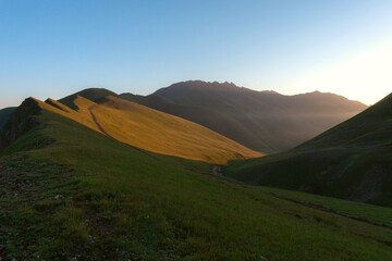 The mountain valleys of the Teberda Nature Reserve in Karachay-Cherkessia in the early morning dawn