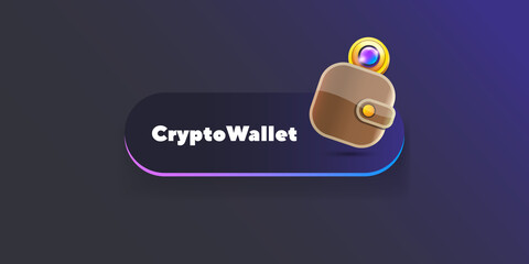 Cryptocurrency wallet concept illustration with wallet and crypto coins isolated on grey background. Crypto wallet landing page and poster design template. Crypto wallet for bitcoin, solana, ethereum