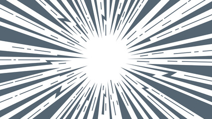 Radial speed lines in comics style. Vector background. Manga action, superhero speed template.