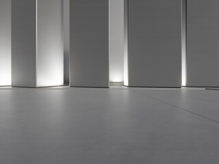 3d render of empty concrete room with illuminate light and shadow on the wall. Contemporary architecture design.