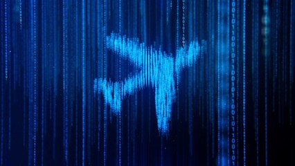 Blue Binary Code,Matrix Code, Falling Digital Symbols With Plane Icon - Powered by Adobe