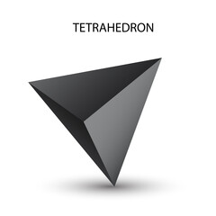 black tetrahedron with gradients for game, icon, package design, logo, mobile, ui, web. One of regular polyhedra isolated on white background. Minimalist style. Platonic solid.