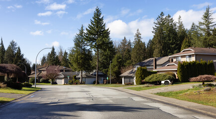 Residential neighborhood Street in Modern City Suburbs.