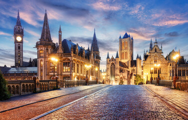 Fototapeta na wymiar Belgium historic city Ghent at sunset
