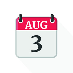 Fototapeta premium August 3 Calendar Icon. Calendar Icon with white background. Flat style. Date, day and month.