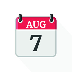 August 7 Calendar Icon. Calendar Icon with white background. Flat style. Date, day and month.
