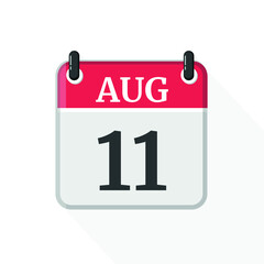 August 11 Calendar Icon. Calendar Icon with white background. Flat style. Date, day and month.