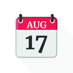 August 17 Calendar Icon. Calendar Icon with white background. Flat style. Date, day and month.