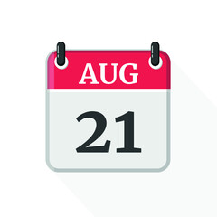 Fototapeta premium August 21 Calendar Icon. Calendar Icon with white background. Flat style. Date, day and month.