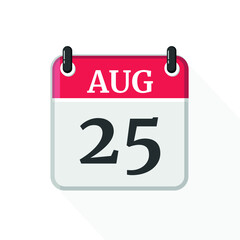 Fototapeta premium August 25 Calendar Icon. Calendar Icon with white background. Flat style. Date, day and month.