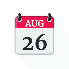 Fototapeta premium August 26 Calendar Icon. Calendar Icon with white background. Flat style. Date, day and month.