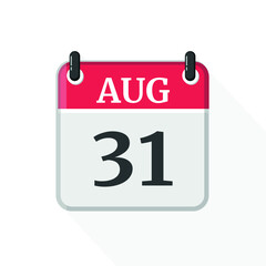 August 31 Calendar Icon. Calendar Icon with white background. Flat style. Date, day and month.