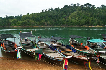 Long-tail boats waiting for tourists in Thailand