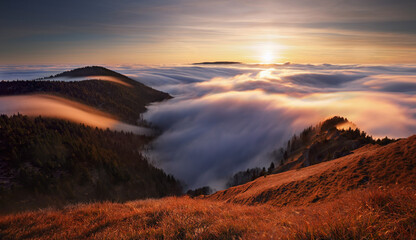 Dramatic Mountain landscape in Slovakia at sunrise
