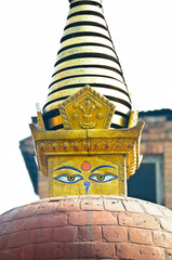 Eyes of the Buddha on the great stupa at Swayambhunath buddhist temple near Kathmandu, Nepal
