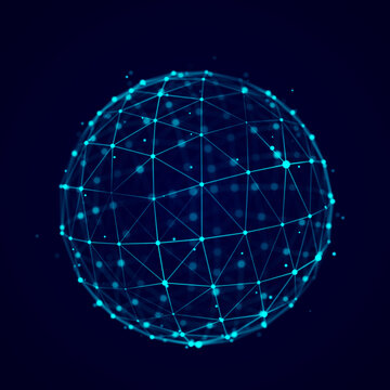 Sphere made up of points and lines. Network connection structure. Big data visualization. 3D rendering.