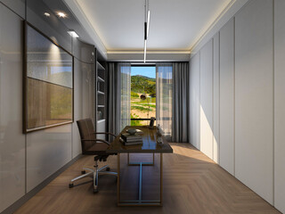 3D rendering, spacious modern residential study design