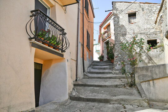 Narrow street in Acri, a village in Calabria, Italy.
