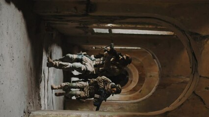 Vertical Shot - Encroaching enemy lines all in fully armed soldiers. High quality 4k footage - Powered by Adobe