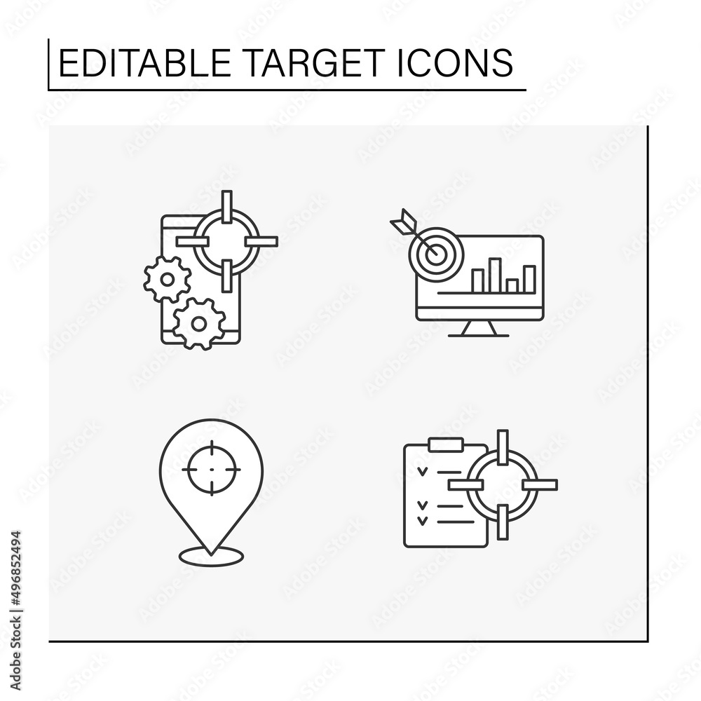 Aufkleber target line icons set.navigation. analysing, researching and development. targeting concept. isolate