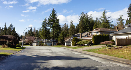 Residential neighborhood Street in Modern City Suburbs.