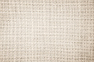 Fototapeta na wymiar Jute hessian sackcloth burlap canvas woven texture background pattern in light beige cream brown color blank. Natural weaving fiber linen and cotton cloth texture as clean empty for decoration.