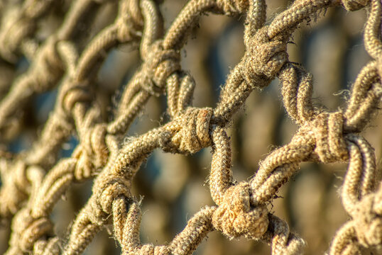Closeup Shot Of Knotted Rope Fishnet