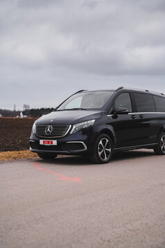 Tonsberg, Norway - march 22, 2022: black Mercedes eVito is a new electric van.