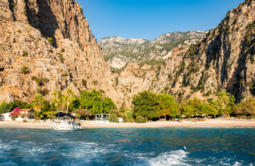 The Butterfly Valley (kelebekler vadisi) in Oludeniz and Fethiye in western Turkey. You can only reach this valley by boat or rock climbing. Mugla Turkey