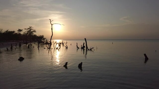 sunset at Holbox island in Caribbean sea of Mexico